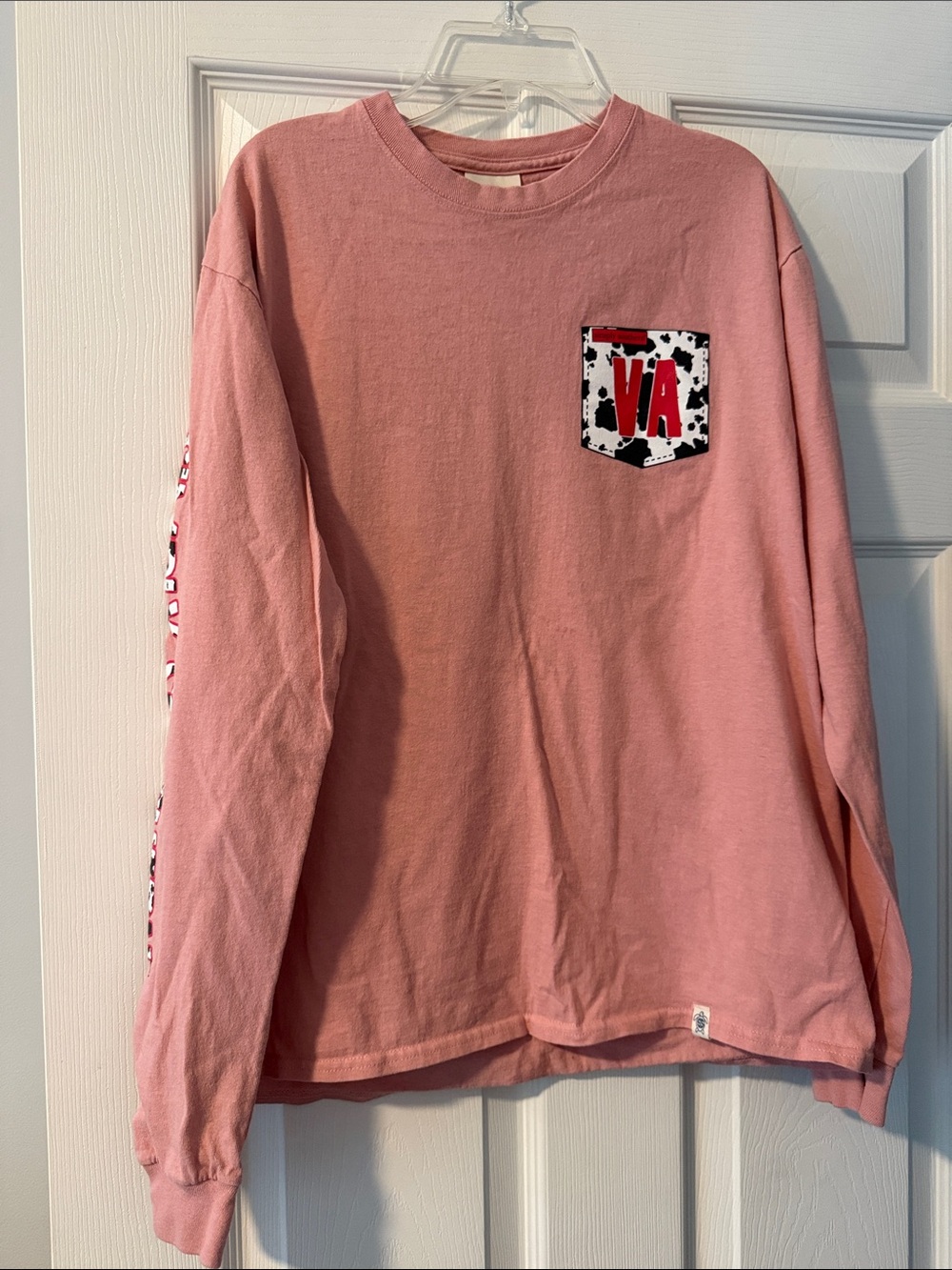 Simply Southern Pink Long-Sleeve Tee with Cowprint Pocket